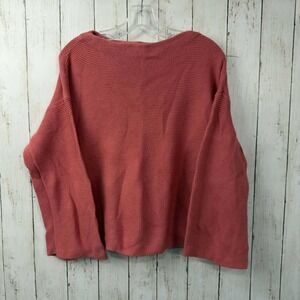MUJI Women's Dusty Pink Cotton Garter Stitch Boat Neck Boxy Sweater Size L